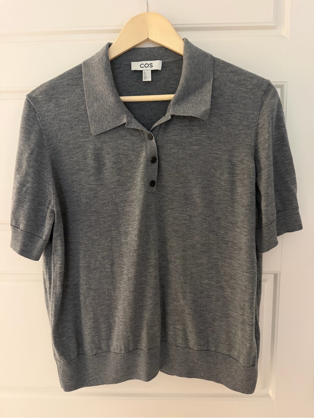 COS Grey Short-Sleeve Polo Knit Top